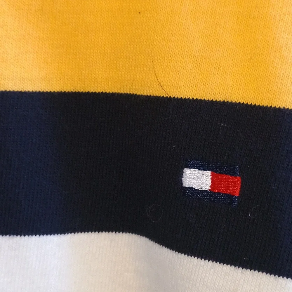 Tommy Hilfiger Men's Long Sleeve‎ Rugby Shirt Yellow Navy White Stripe XL - Picture 5 of 9